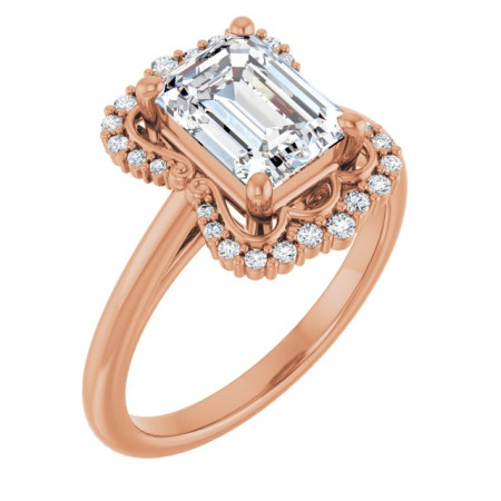Ashley Lab Grown Diamond Ring | 2 Carat Emerald Diamond Halo-Style Engagement Ring in Rose color ST159DLE