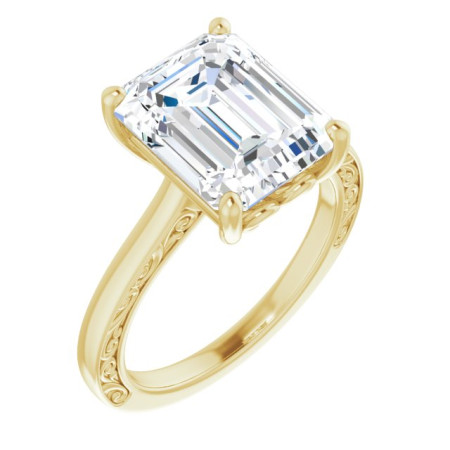 Athena Lab Grown Diamond Ring | 5 Carat Emerald Diamond Solitaire Engagement Ring in Yellow color  ST053DLE