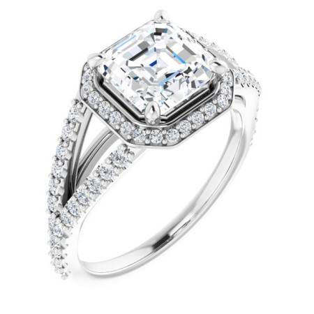 Autumn Lab Grown Diamond Ring | 2 Carat Asscher Diamond Halo-Style Engagement Ring in White color  ST049DLA