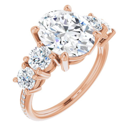 Avery Lab Grown Diamond Ring | 4 Carat Oval Diamond Five-Stone Engagement Ring in Rose color ST019DLO
