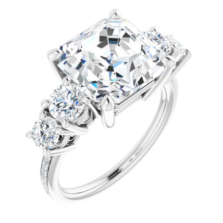 Avery Lab Grown Diamond Ring | 5 Carat Asscher Diamond Five-Stone Engagement Ring in White color  ST019DLA