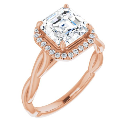 Ayla Lab Grown Diamond Ring | 2 Carat Asscher Diamond Halo-Style Engagement Ring in Rose color ST067DLA