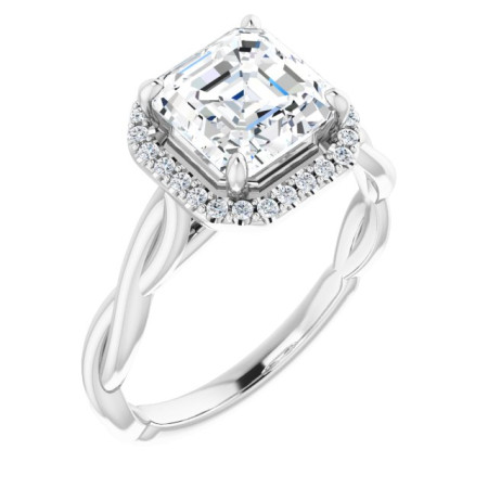 Ayla Lab Grown Diamond Ring | 2 Carat Asscher Diamond Halo-Style Engagement Ring in White color  ST067DLA