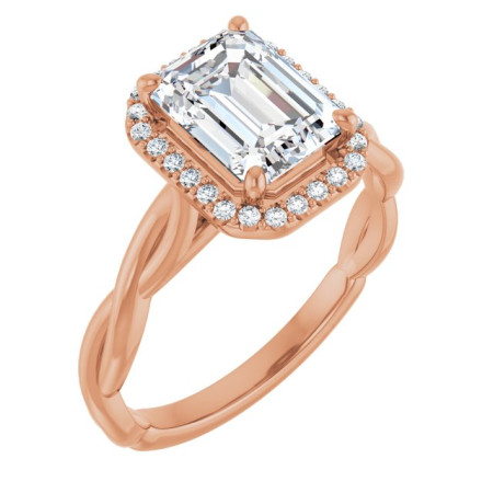 Ayla Lab Grown Diamond Ring | 2 Carat Emerald Diamond Halo-Style Engagement Ring in Rose color ST067DLE