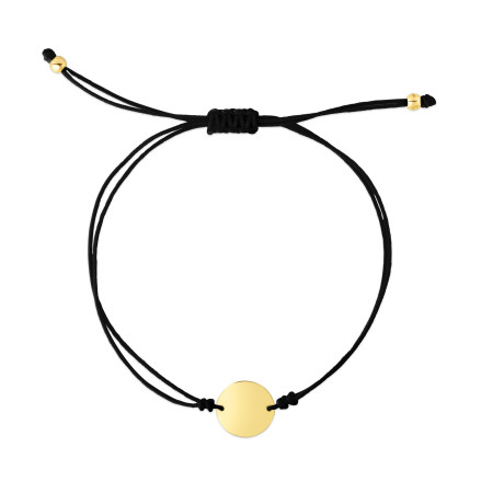10.9mm Black Cord Circle Adjustable Bracelet for Men & Women | 14K Yellow Gold | Draw String Clasp HD5128