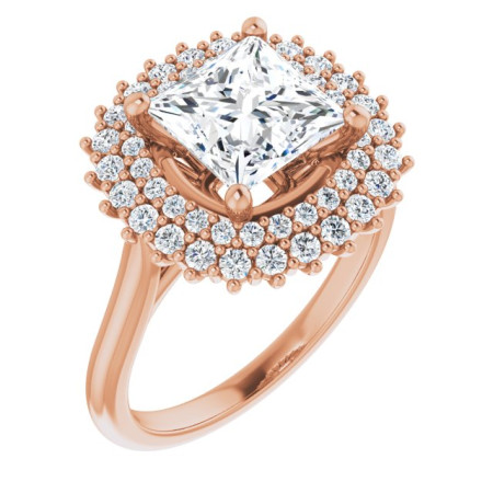 Blake Lab Grown Diamond Ring | 2 Carat Square Diamond Halo-Style Engagement Ring in Rose color ST154DLS