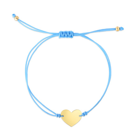 11.5mm Blue Cord Heart Adjustable Bracelet for Men & Women | 14K Yellow Gold | Draw String Clasp HD5129