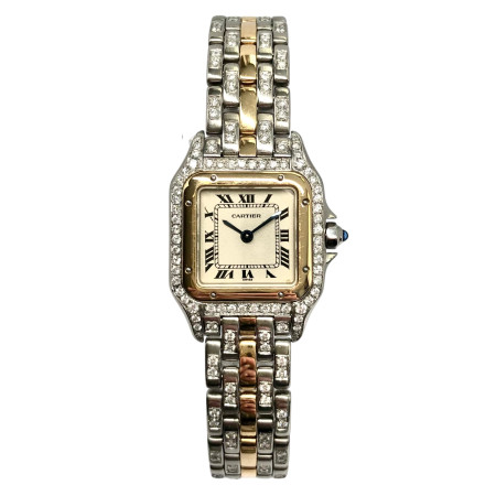 Cartier La Panthere 18K Gold and Stainless Steel Women's Diamond Watch 22mm 2.10ct S000405