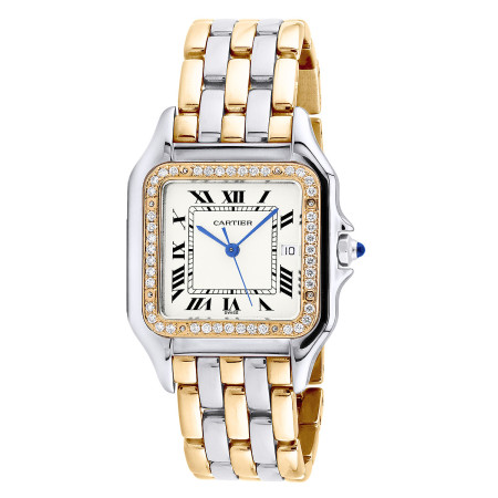 Cartier Panthere 18K Gold and Stainless Steel Women's Diamond Watch 29mm 0.55ct S000348