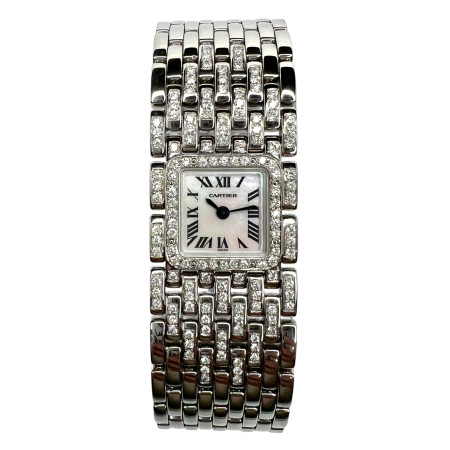 Cartier Panthere Ruban Stainless Steel Diamond Women's Watch 21.5mm ~1.32ct S000552