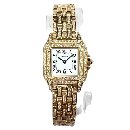 Cartier Panthere Women's 18K Gold Diamond Watch | 23mm | Quartz | 3.5ct | Cream Dial s00922