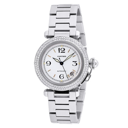 Cartier Pasha Stainless Steel Women's Diamond Watch 35mm 1.81ct Automatic Movement S000512