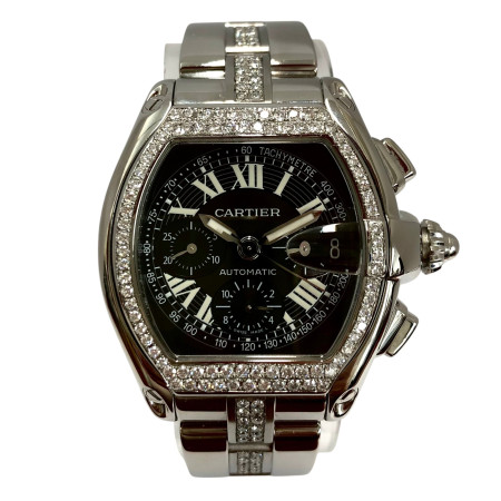Cartier Roadster Stainless Steel Men's Diamond Watch 42mm ~2.5ct Automatic Movement S000337