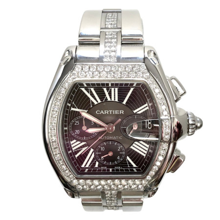 Cartier Roadster Stainless Steel Men's Diamond Watch 42mm ~4.5ct Automatic Movement S000329