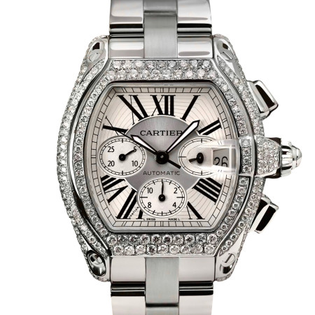 Cartier Roadster Stainless Steel Men's Diamond Watch 42mm ~4ct Automatic Movement S000308