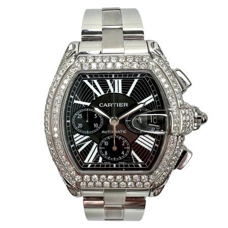 Cartier Roadster Stainless Steel Men's Diamond Watch 42mm ~5.5ct Automatic Movement S000309