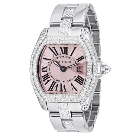 Cartier Roadster Women's Stainless Steel Diamond Watch | 31mm | Quartz | 2.2ct | Pink Dial s00790