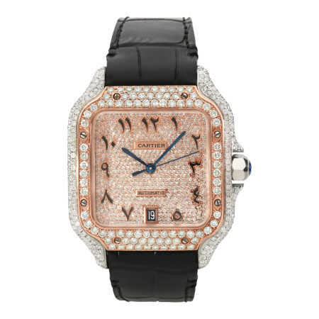 Cartier Santos de Cartier WSSA0018 Large 40mm Automatic Watch with 4.50 CT Natural Diamond Full Pave Arabic Dial  W01395