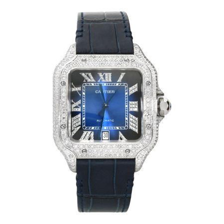 Cartier Santos de Cartier WSSA0018 Large 40mm Automatic Watch with 5 CT Natural Diamond Pave Roman Blue Dial  W01390