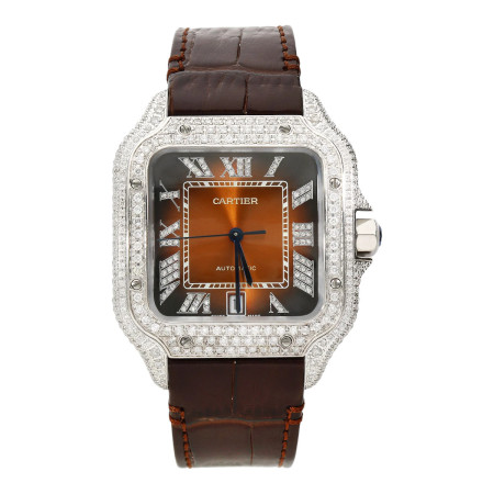 Cartier Santos de Cartier WSSA0018 Large 40mm Automatic Watch with 5 CT Natural Diamond Pave Roman Brown Dial  W01400