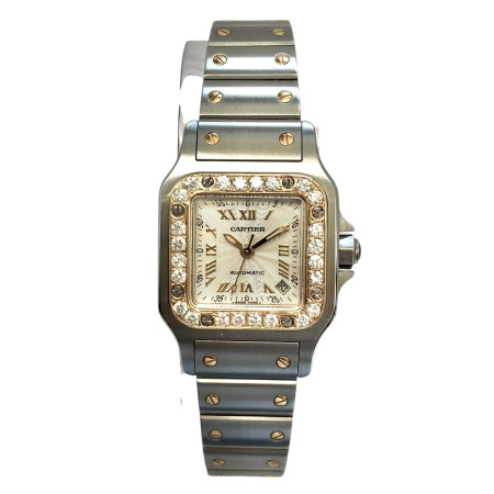 Cartier Santos Galbee Women's Two-Tone Gold Diamond Watch | 24mm | 0.69ct | Silver Dial s00905