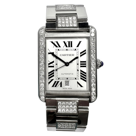 Cartier Tank Solo Stainless Steel Women's Diamond Watch 31mm 3.48ct Automatic Movement S000346
