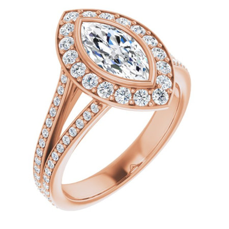 Charlotte 1 Carat Marquise Diamond Bezel-Set Halo-Style Engagement Ring in Rose color ST003DNM