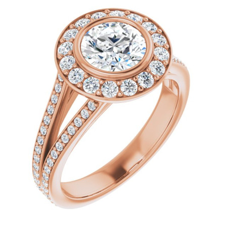 Charlotte 1 Carat Round Diamond Bezel-Set Halo-Style Engagement Ring in Rose color ST003DNR