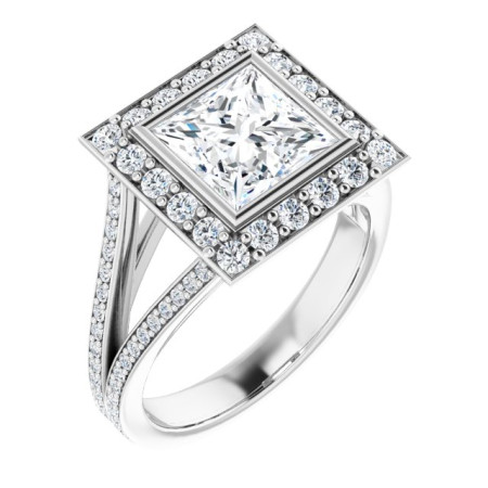 Charlotte Lab Grown Diamond Ring | 2 Carat Square Diamond Bezel-Set Halo-Style Engagement Ring ST003DLS