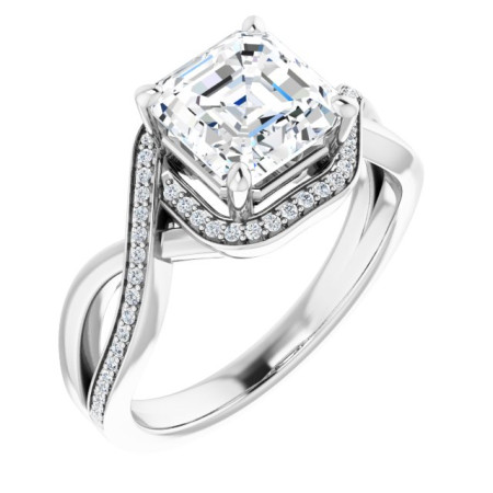 Cora Lab Grown Diamond Ring | 2 Carat Asscher Diamond Bypass Halo-Style Engagement Ring ST050DLA