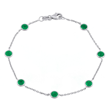 Women's 14K Gold Round Cut Emerald Cable Bracelet | Chain Link | Bezel Set | 1.5ct in White color  H00035