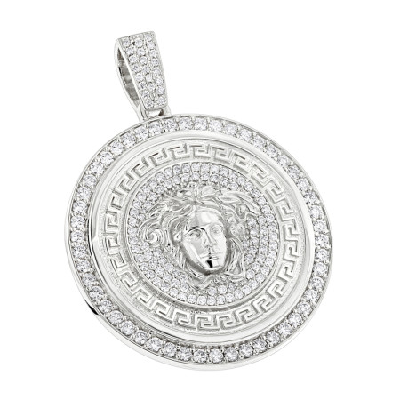 Men's Diamond Versace Style Medusa Pendant Medallion 18K Gold 7ct in White color  