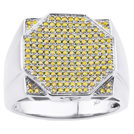 Hip Hop Yellow Diamond Pinky Ring for Men | 10K Gold | Square Shape | 1ct in White color  800948-YD
