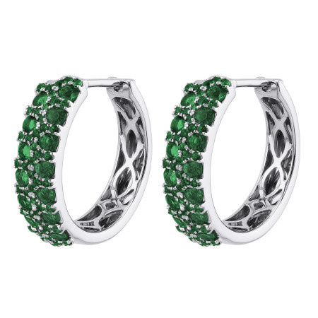 14K Gold Round Emerald Hoop Earrings for Women | Prong Set | 1.75ct in White color  205164-Emerald