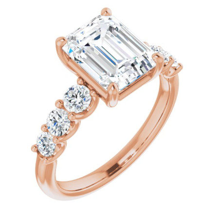 Daisy Lab Grown Diamond Ring | 3 Carat Emerald Diamond Accented Engagement Ring in Rose color ST100DLE