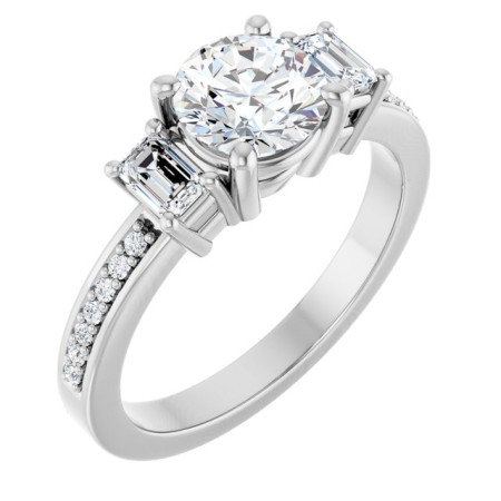 Daphne 1 Carat Round Diamond Three-Stone Engagement Ring in White color  ST211DNR