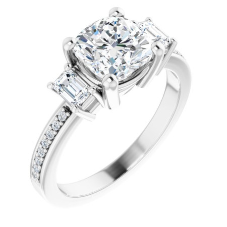 Daphne Lab Grown Diamond Ring | 2 Carat Cushion Diamond Three-Stone Engagement Ring ST211DLC
