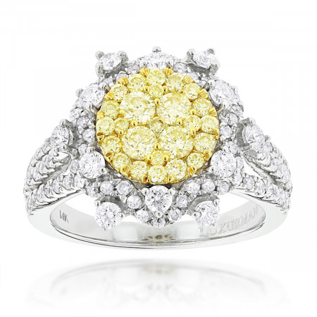 Designer Luxurman Ladies White Yellow Diamonds Flower Ring 2ct 14k Gold 802791