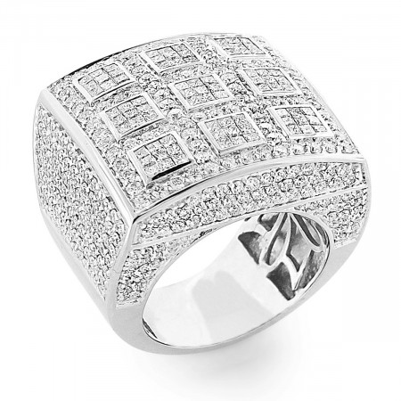 Unique 14K Gold Mens White Pink Criss Cross Diamond Ring 7.13ct 890090