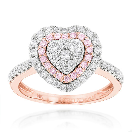 Designer Unique White & Pink Diamonds Heart Ring for Women 14k Gold 1ct in Rose color 802725