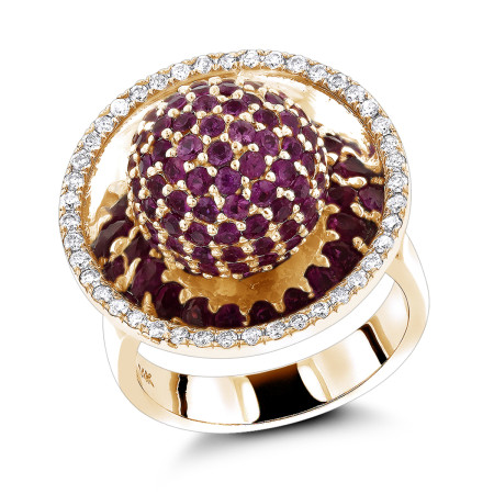 14k Gold Diamond & Pink Sapphire Cocktail Ring for Women 3.25ct in Yellow color  004924