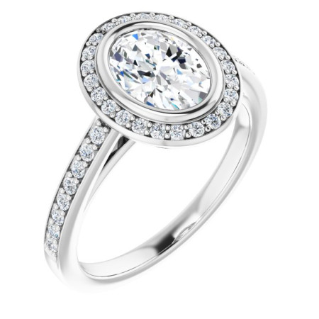 Dream 1 Carat Oval Diamond Bezel-Set Halo-Style Engagement Ring ST239DNO