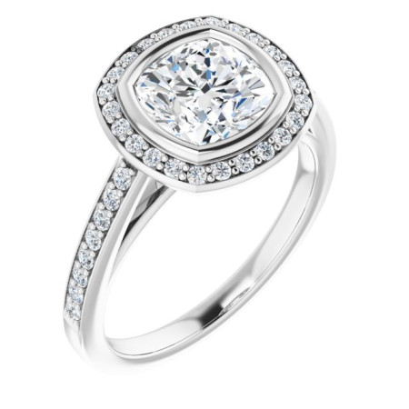 Dream Lab Grown Diamond Ring | 2 Carat Cushion Diamond Bezel-Set Halo-Style Engagement Ring in White color  ST239DLC
