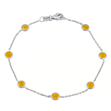 Elegant 14K Gold Citrine Cable Bracelet for Women | Bezel Set | Chain Link | 1.5ct in White color  H00039