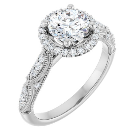 Elise 1 Carat Round Diamond Halo-Style Engagement Ring in White color  ST199DNR