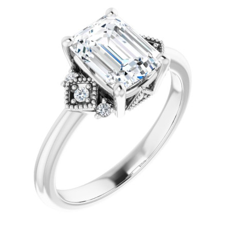 Emerson Lab Grown Diamond Ring | 2 Carat Emerald Diamond Accented Engagement Ring ST132DLE