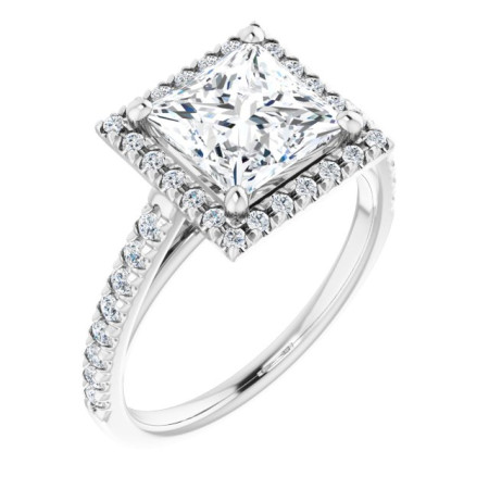 Esther Lab Grown Diamond Ring | 2 Carat Square Diamond French-Set Halo-Style Engagement Ring ST112DLS
