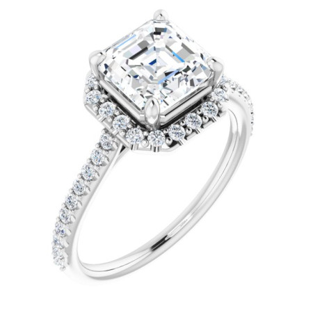 Eva Lab Grown Diamond Ring | 2 Carat Asscher Diamond Halo-Style Engagement Ring in White color  ST087DLA