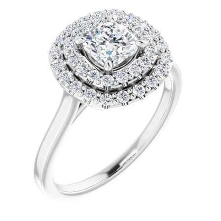 Everly 0.75 Carat Cushion Diamond Double Halo-Style Engagement Ring in White color  ST043DNC