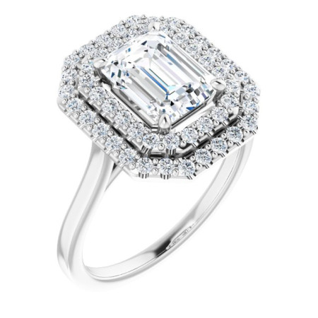 Everly Lab Grown Diamond Ring | 2 Carat Emerald Diamond Double Halo-Style Engagement Ring ST043DLE
